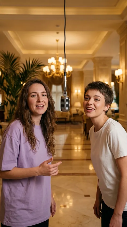 Two sisters singing happ…